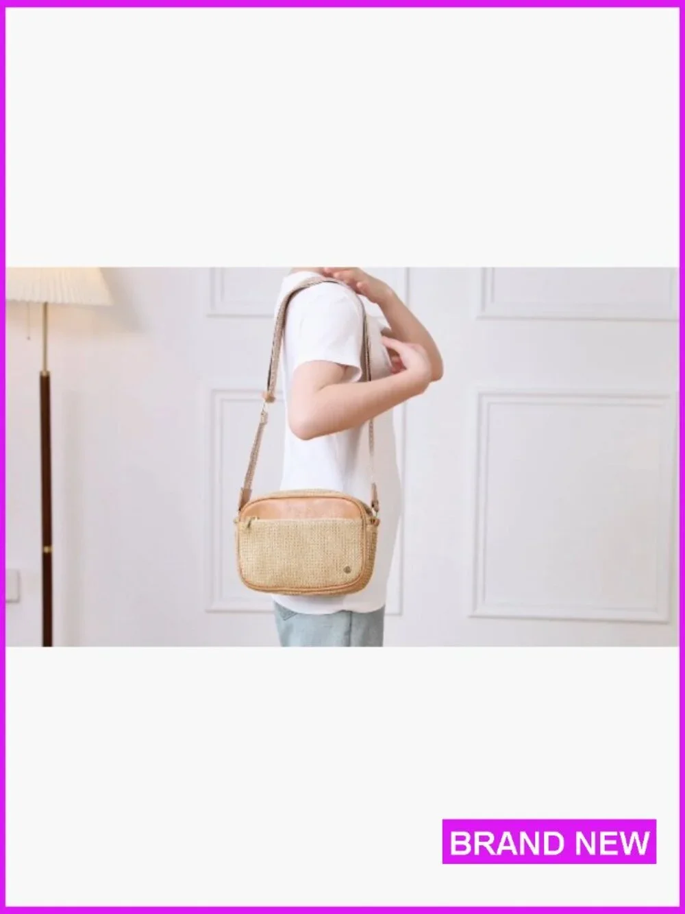 Faux Straw Crossbody Bag RFID Woven Beach Vacation Purse Summer Travel